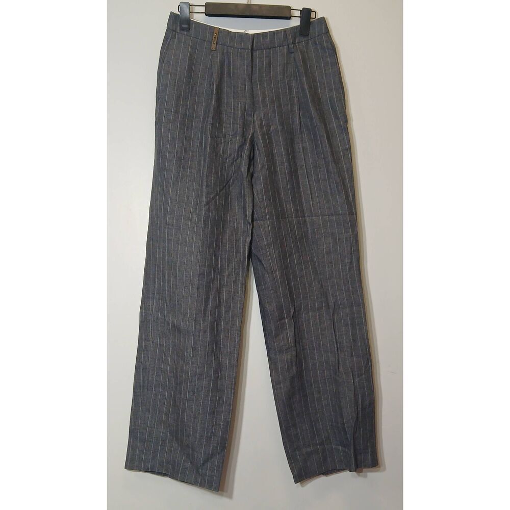 Peserico womens size 6 tall 100% flax linen hi rise wide leg pants gray eu 42